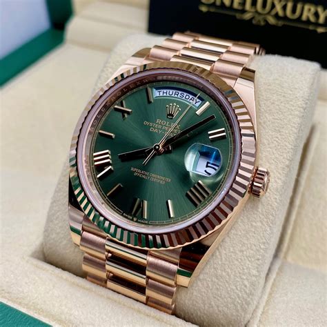 green dial rose gold rolex|Rolex day date green dial.